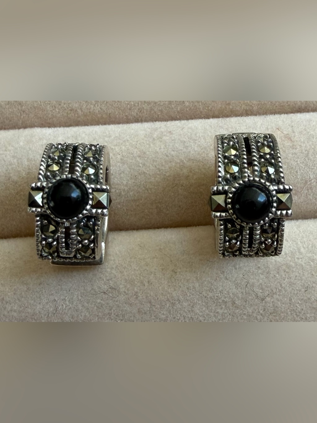 Judith Jack Vintage (New) Designer Signed Sterling Silver And Onyx Earrings